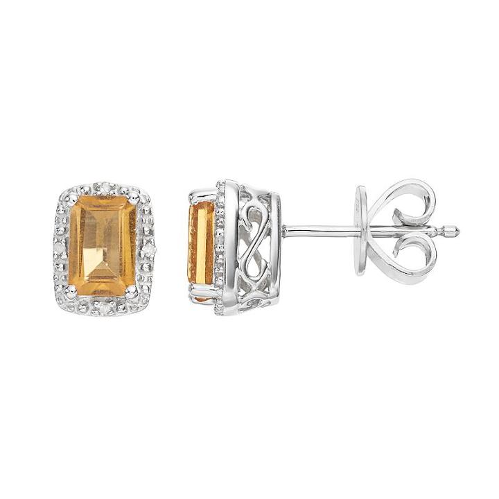 Sterling Silver Citrine & Diamond Accent Halo Stud Earrings, Women's, Orange