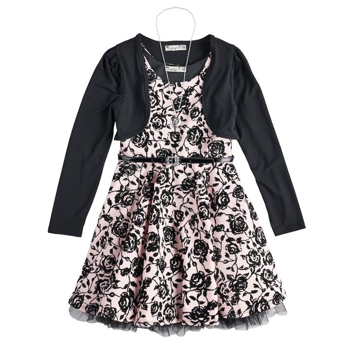 Plus Size Girls 7-16 Belted Skater Dress & Shrug, Size: 18 1/2, Light Pink