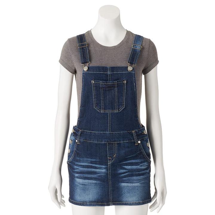 Juniors' Wallflower Denim Overall Skirt, Girl's, Size: Large, Brown Over