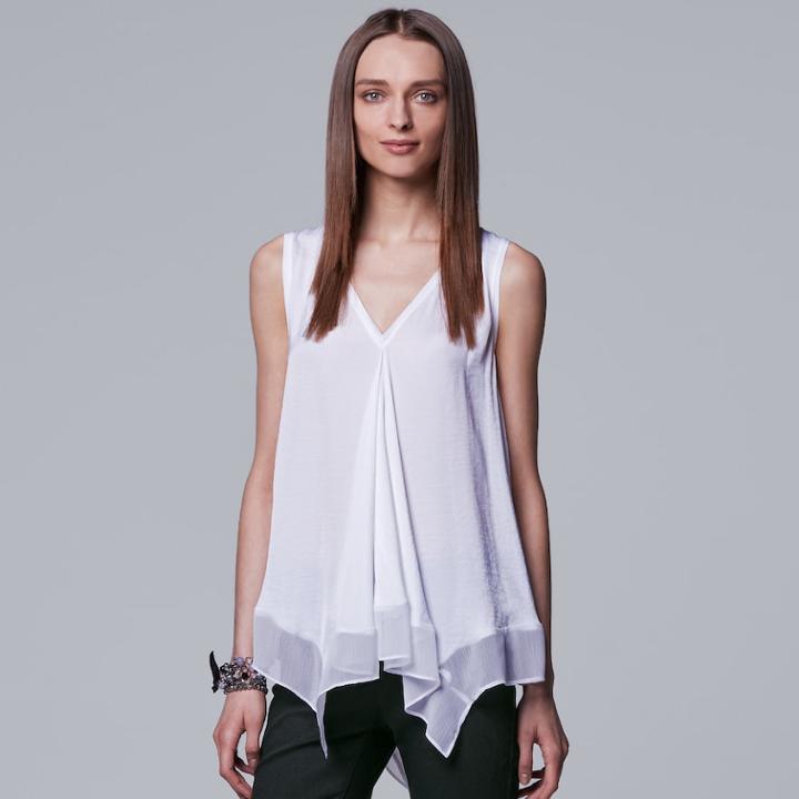 Petite Simply Vera Vera Wang Handkerchief Hem Tank, Women's, Size: Xl Petite, White