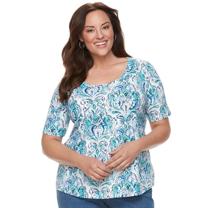 Plus Size Croft & Barrow&reg; Essential Elbow Sleeve Tee, Women's, Size: 3xl, Med Blue