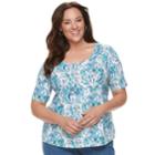 Plus Size Croft & Barrow&reg; Essential Elbow Sleeve Tee, Women's, Size: 3xl, Med Blue