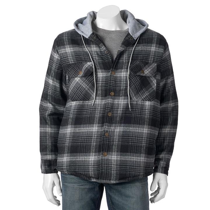Victory Rugged Wear Plaid Flannel Hooded Shirt Jacket - Men, Size: Medium, Grey