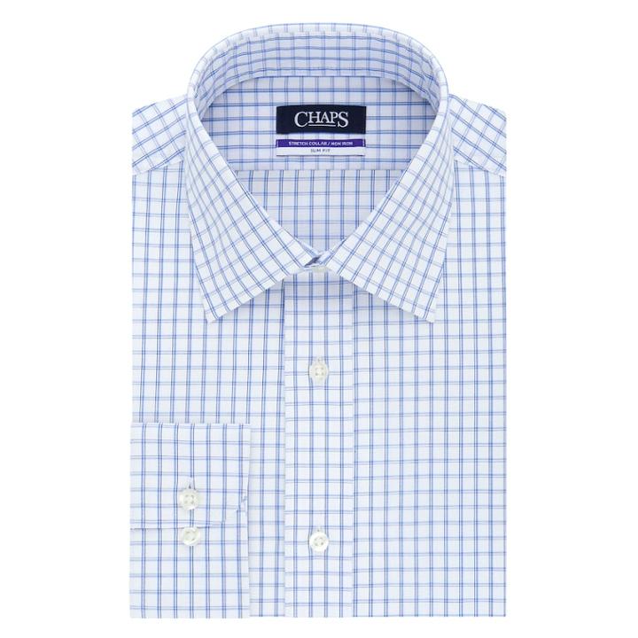 Men's Chaps Slim-fit No-iron Stretch-collar Dress Shirt, Size: 18-34/35, Blue