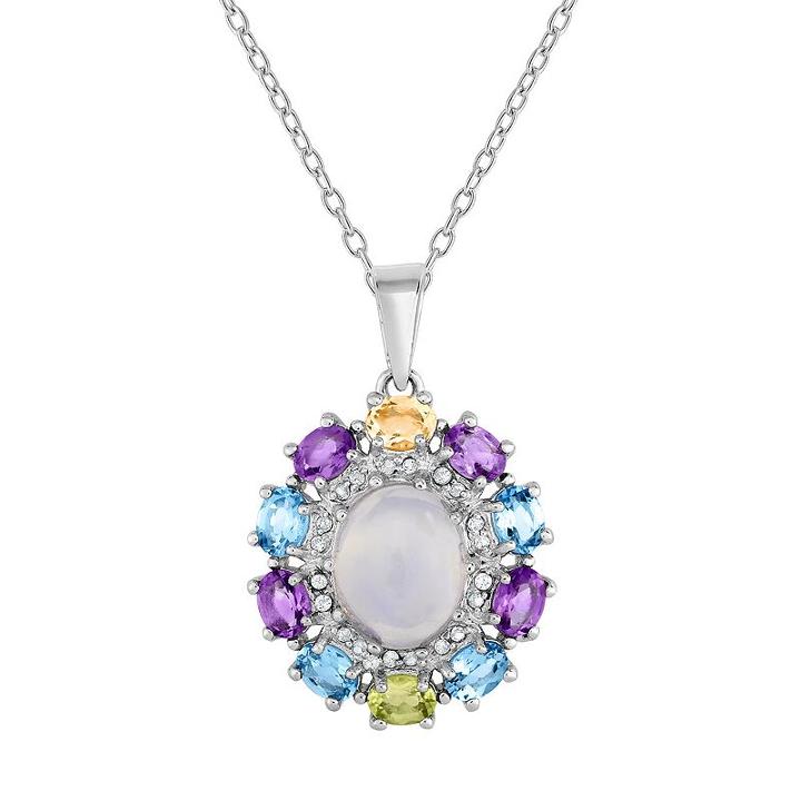 Sterling Silver Gemstone Oval Halo Pendant Necklace, Women's, Size: 18, Multicolor
