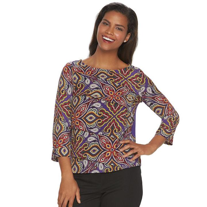 Women's Dana Buchman Print Asymmetrical Tier Top, Size: Xs, Purple