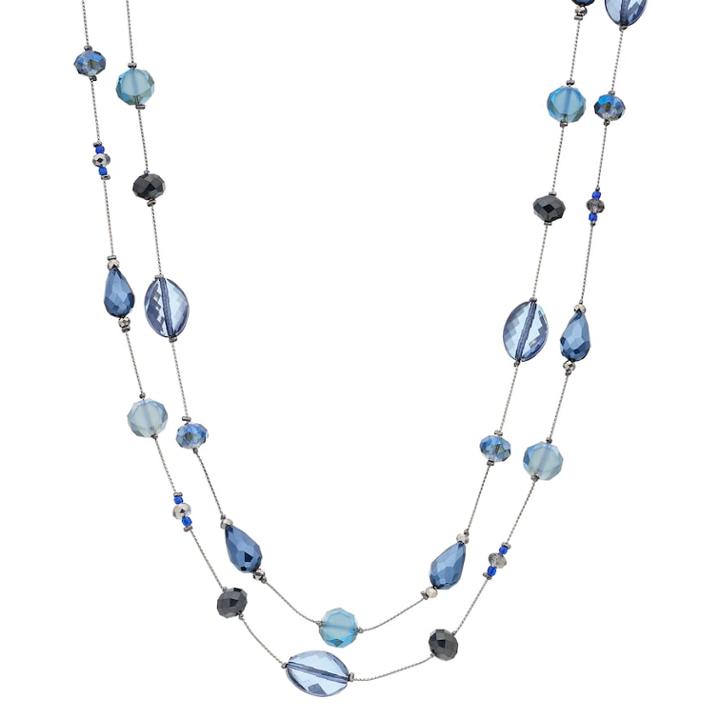 Long Blue Beaded Double Row Necklace, Women's