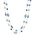 Long Blue Beaded Double Row Necklace, Women's