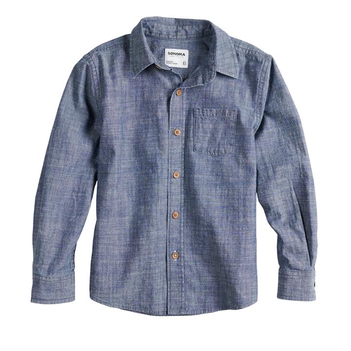 Boys 4-12 Sonoma Goods For Life&trade; Woven Button Down Chambray Shirt, Size: 12, Dark Blue