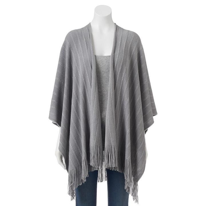 Sonoma Goods For Life&trade; Metallic Stripe Fringed Ruana, Silver
