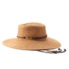 Women's Scala Braided Raffia Boater Hat With Chin Cord, Med Brown