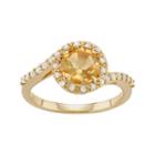 18k Gold Over Silver Citrine & Cubic Zirconia Halo Ring, Women's, Size: 7, Yellow