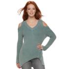 Women's Rock & Republic&reg; Ribbed Cold-shoulder Sweater, Size: Small, Med Green