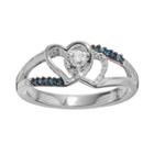 Blue & White Diamond Accent Sterling Silver Double Heart Promise Ring, Women's, Size: 7