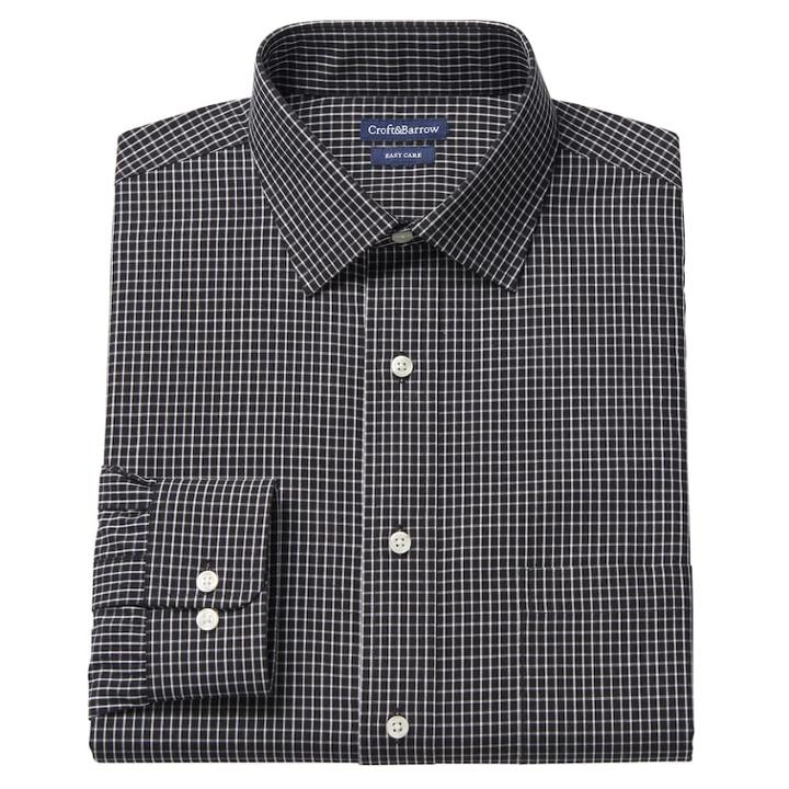 Men's Croft & Barrow&reg; Classic-fit Easy Care Solid Spread-collar Dress Shirt, Size: 15-34/35, Black