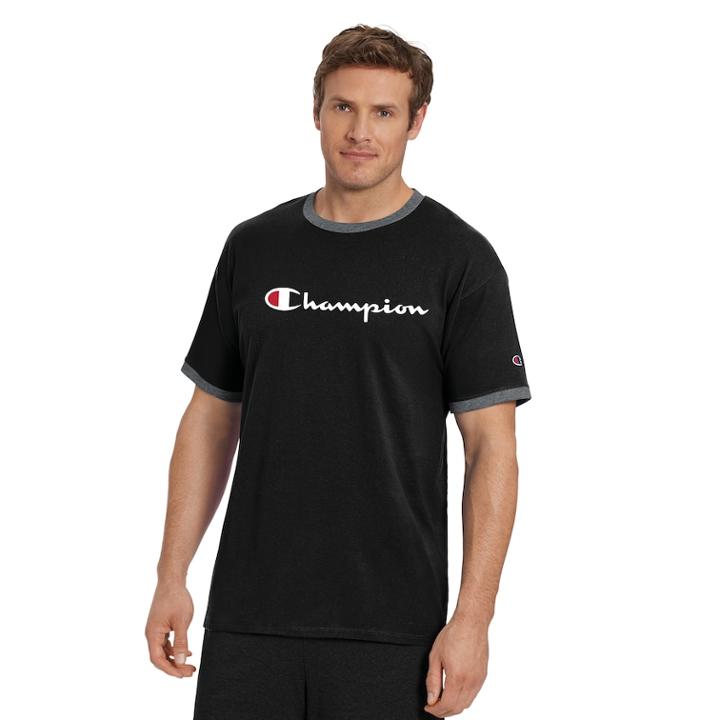 Men's Champion Graphic Jersey Ringer Tee, Size: Xxl, Black