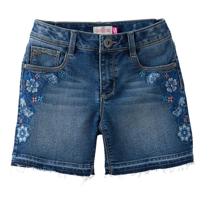 Girls 7-16 So&reg; Splatter Midi Jean Shorts, Girl's, Size: 14, Med Blue