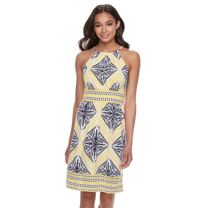 Petite Suite 7 Printed High Neck Dress, Women's, Size: 8 Petite, Med Yellow