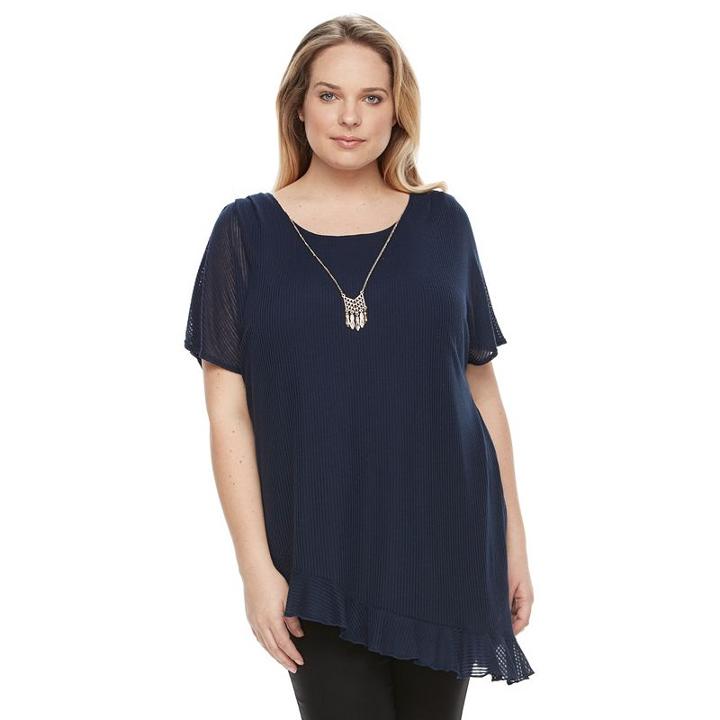Plus Size Ab Studio Shadow-stripe Necklace Top, Women's, Size: 0x, Blue (navy)