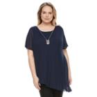 Plus Size Ab Studio Shadow-stripe Necklace Top, Women's, Size: 0x, Blue (navy)