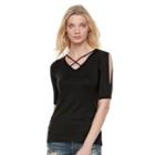 Women's Rock & Republic&reg; Crisscross Cold-shoulder Tee, Size: Medium, Black
