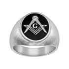 Stainless Steel Crystal Textured Masonic Ring - Men, Size: 11, Black