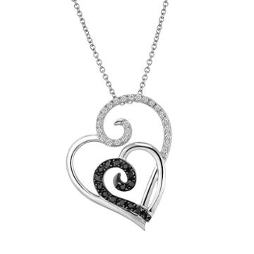 Two Hearts Forever One Sterling Silver 1/4-ct. T.w. Round-cut Black And White Diamond Swirl Heart Pendant, Women's, Size: 18