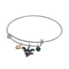 Fiora Sterling Silver West Virginia Mountaineers Charm Bangle Bracelet, Women's, Blue