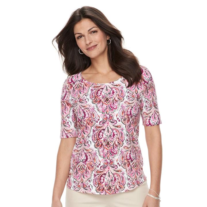 Women's Croft & Barrow® Essential Elbow Sleeve Tee, Size: Xxl, Med Pink