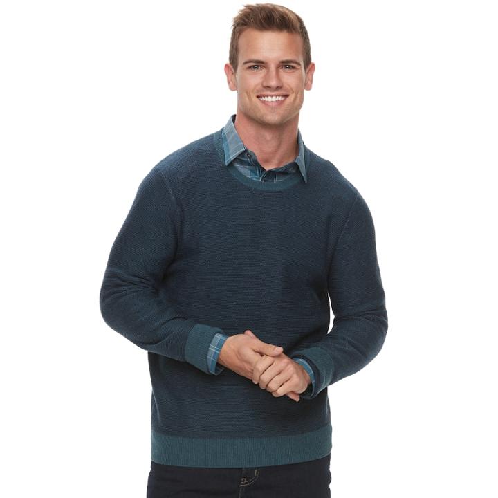 Men's Apt. 9&reg; Slim-fit Textured Crewneck Sweater, Size: Large, Dark Blue