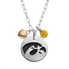Fiora Crystal Sterling Silver Iowa Hawkeyes Team Logo & Heart Pendant Necklace, Women's, Size: 16, Multicolor