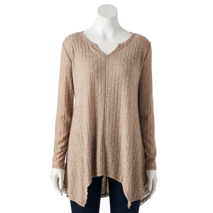 Women's French Laundry Ribbed Shark-bite Top, Size: Medium, Beige Oth