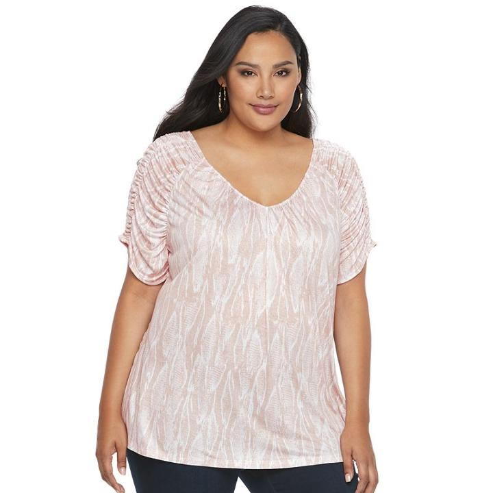 Plus Size Jennifer Lopez Ruched V-neck Tee, Women's, Size: 1xl, Pink