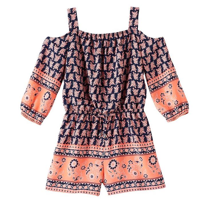 Girls 7-16 My Michelle Cold Shoulder Border Romper, Girl's, Size: Xl, Blue (navy)