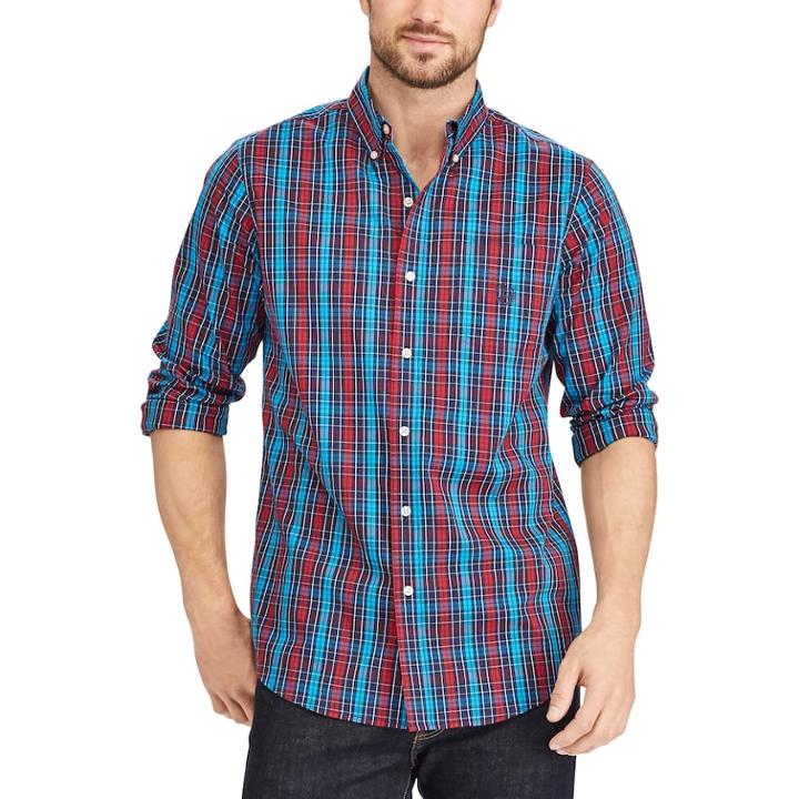 Men's Chaps Classic-fit Stretch Button-down Shirt, Size: Large, Red