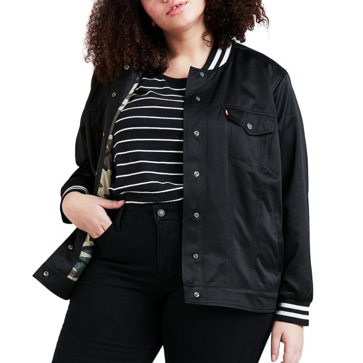Plus Size Levi's Varsity Trucker Jacket, Size: 2xl, Black