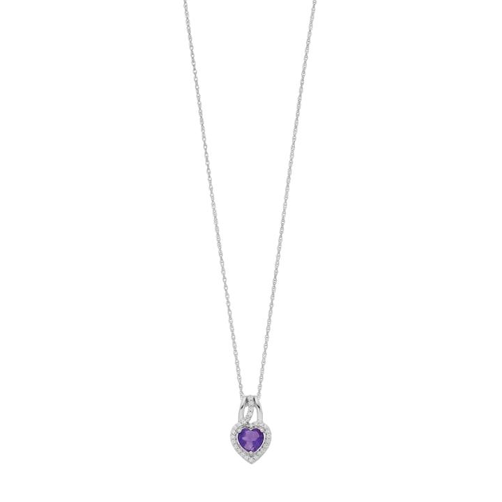 Sterling Silver Amethyst & Lab-created White Sapphire Heart Halo Pendant, Women's, Size: 18, Purple