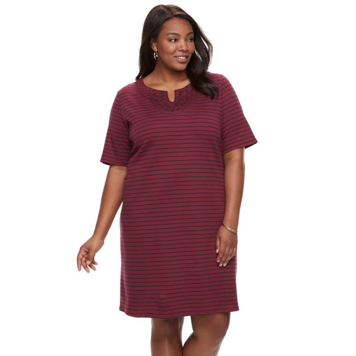 Plus Size Women's Croft & Barrow&reg; Embroidered Dress, Size: 2xl, Dark Red