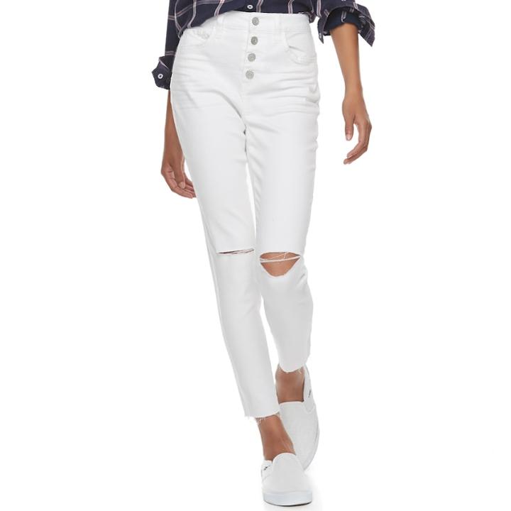 Junior's So High Rise Destructed Ankle Jeggings, Teens, Size: 9, White