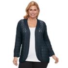 Plus Size Napa Valley Crochet Open-front Cardigan, Women's, Size: 2xl, Blue