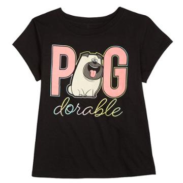 Girls 4-6x The Secret Life Of Pets Mel Pug-dorable Tee, Girl's, Size: 6, Black