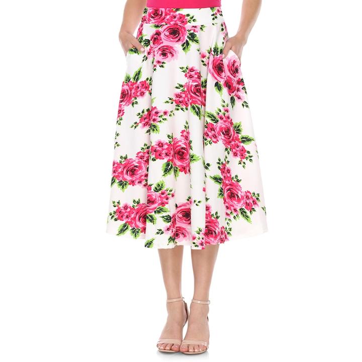 Women's White Mark Midi Skirt, Size: Small, Pink