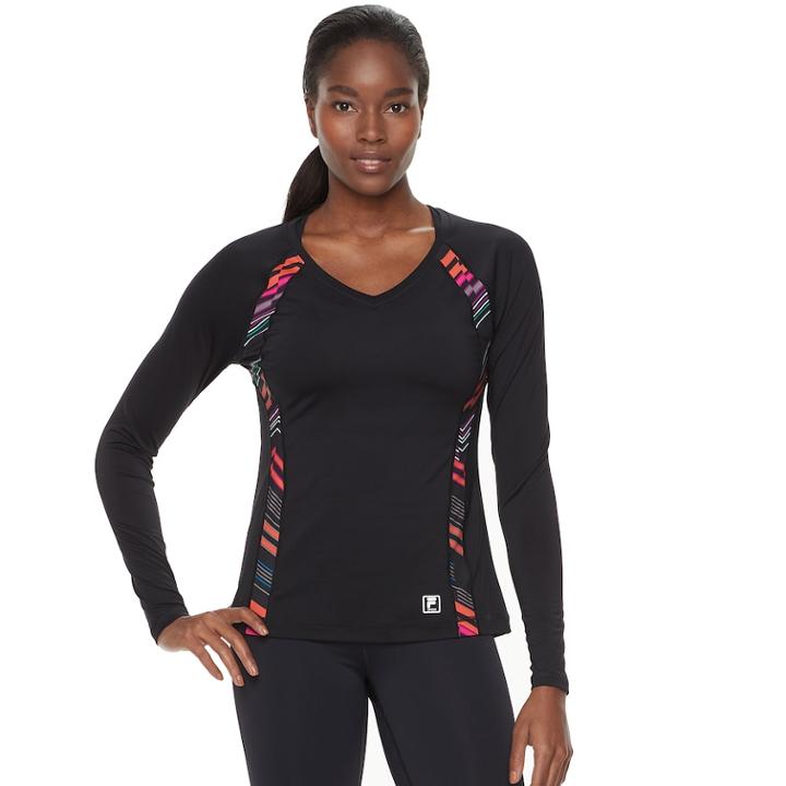 Women's Fila Sport&reg; Basic V-neck Long Sleeve Tee, Size: Large, Black