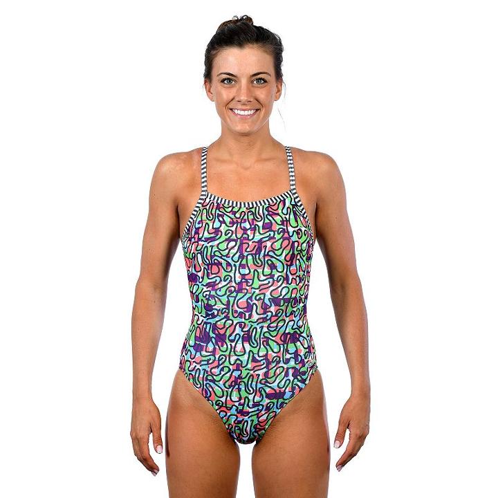 Women's Dolfin Uglies V-2 Printed One-piece Swimsuit, Size: 40 Comp, Dark Pink