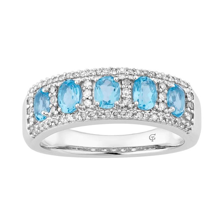 10k White Gold Swiss Blue Topaz & 1/4 Carat T.w. Diamond 5-stone Ring, Women's, Size: 7