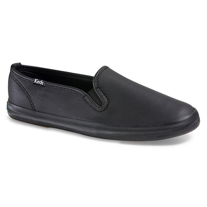 Keds Champion Women's Slip-on Leather Shoes, Size: 7 Wide, Black