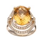 14k Gold Over Silver Citrine & Lab-created White Sapphire Oval Halo Ring, Women's, Size: 6, Yellow