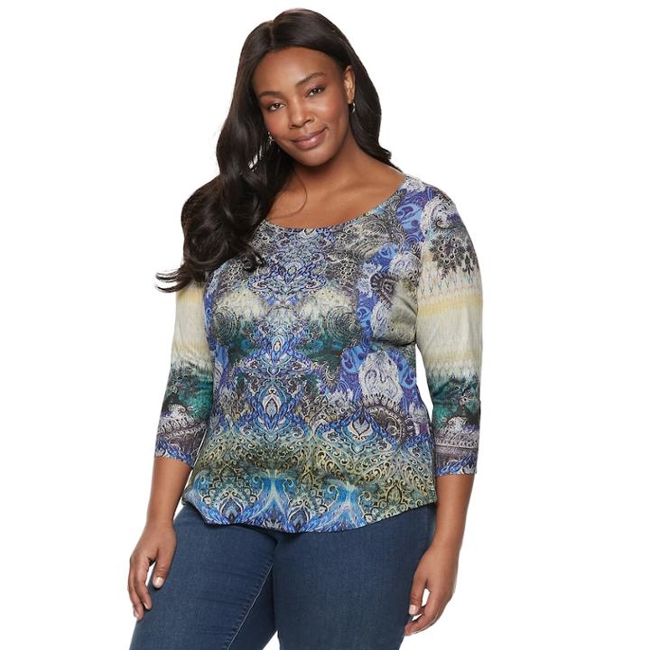 Plus Size World Unity Embellished High-low Tee, Women's, Size: 3xl, Blue