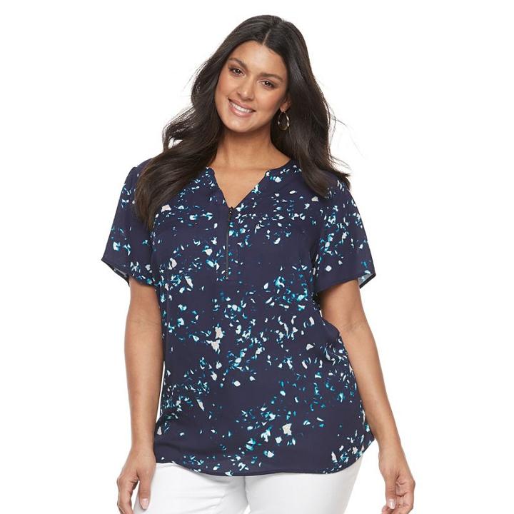 Plus Size Apt. 9&reg; Half-zip Mixed-media Top, Women's, Size: 0x, Dark Blue