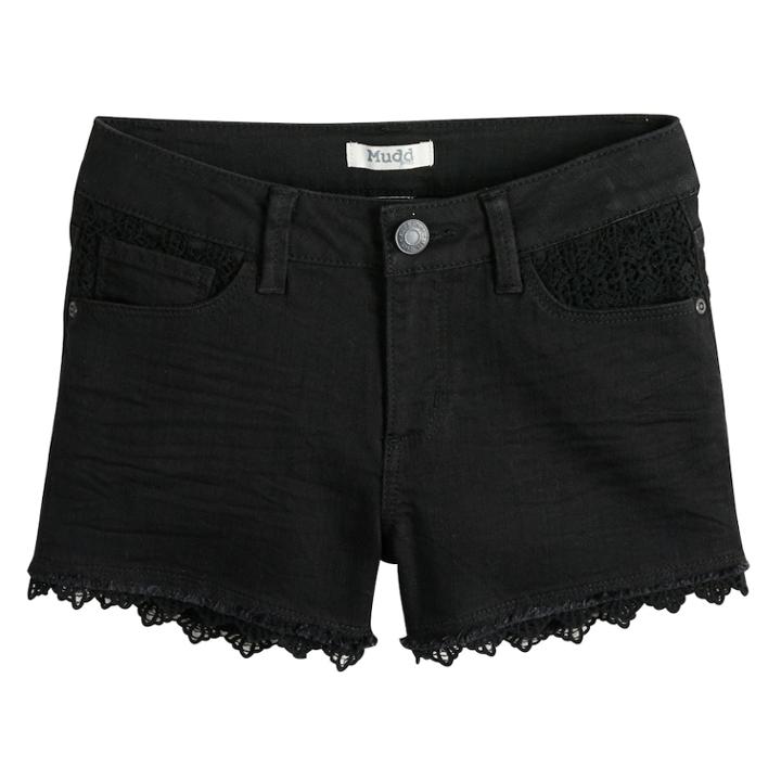 Girls 7-16 & Plus Size Mudd&reg; Crochet Trim Denim Shorts, Size: 14, Black